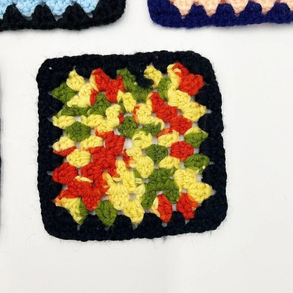 Vintage Handmade Crochet Multicolor Granny Square Pot Holder Afghan Lot of 8